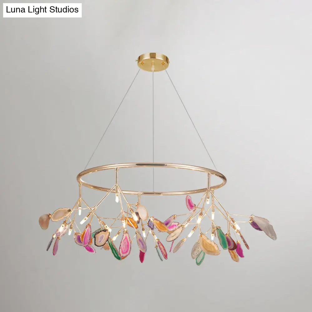 Modern Leaf Agate Pendant Chandelier - Led Gold Hanging Light For Living Room