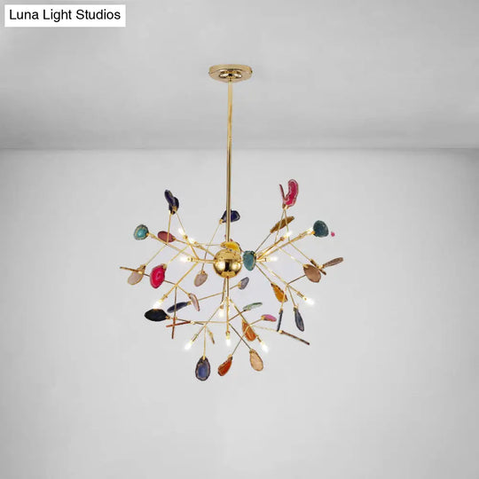 Modern Led Leaf Agate Pendant Chandelier In Gold - Perfect For Living Rooms