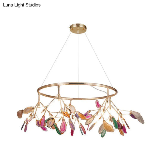 Modern Led Leaf Agate Pendant Chandelier In Gold - Perfect For Living Rooms