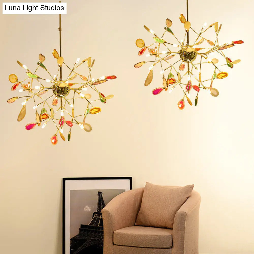 Modern Led Leaf Agate Pendant Chandelier In Gold - Perfect For Living Rooms / Small C