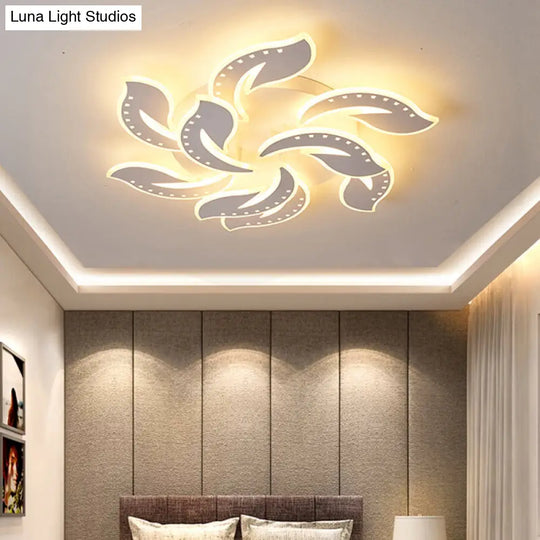 Modern Leaf Design Led Ceiling Lamp - White Acrylic Flush Mount Light Fixture For Living Room