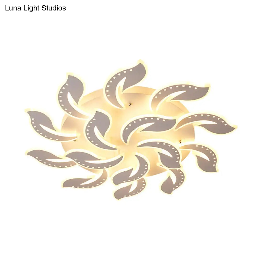 Modern Leaf Design Led Ceiling Lamp - White Acrylic Flush Mount Light Fixture For Living Room