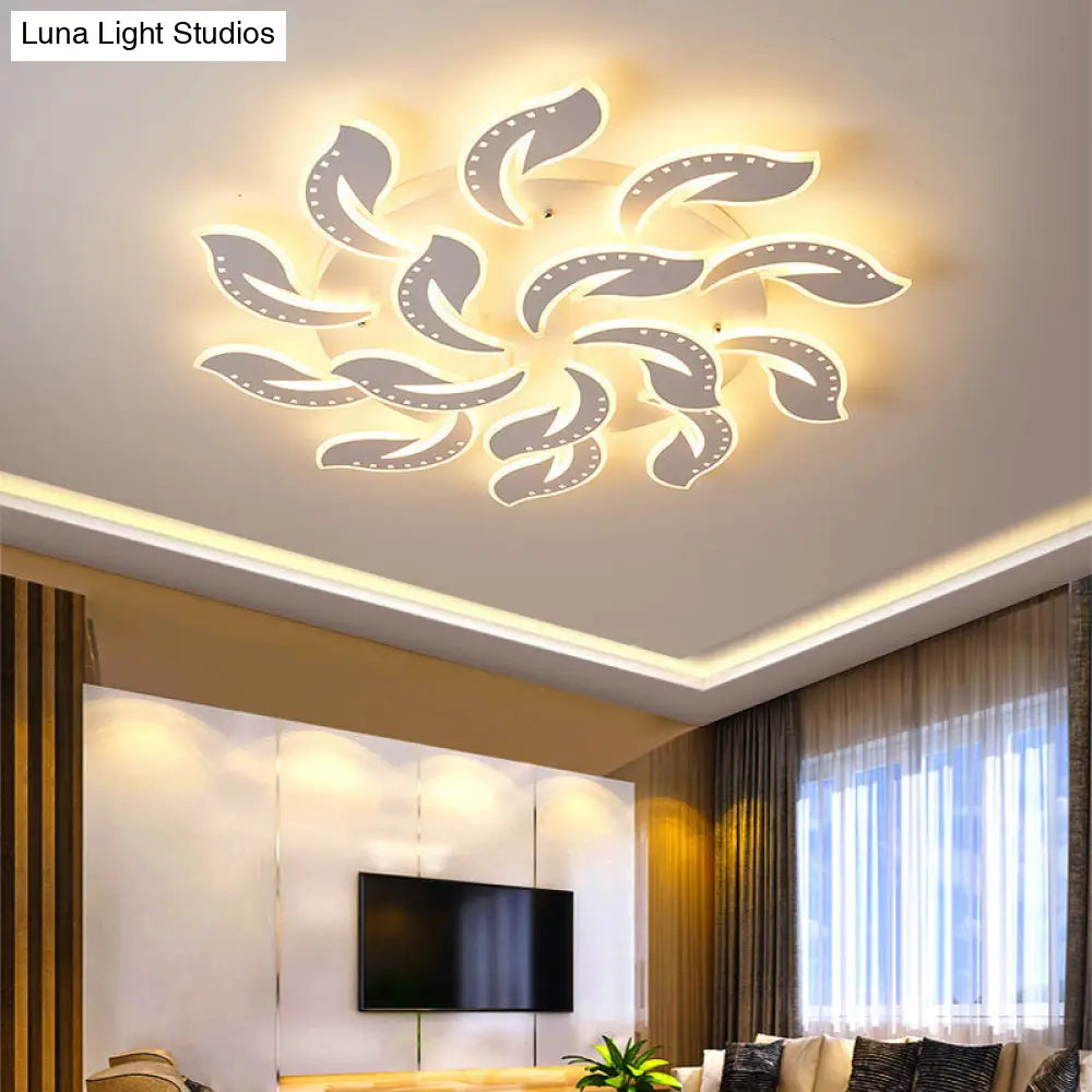 Modern Leaf Design Led Ceiling Lamp - White Acrylic Flush Mount Light Fixture For Living Room