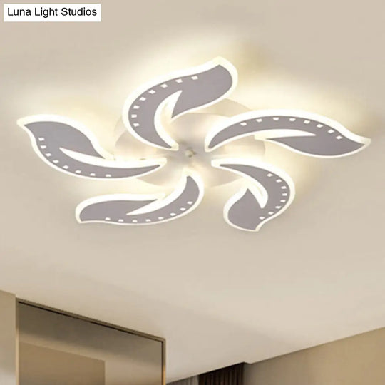 Modern Leaf Design Led Ceiling Lamp - White Acrylic Flush Mount Light Fixture For Living Room 5 /