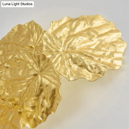 Modern Leaf-Shaped Hallway Sconce Light Fixture: Stylish Aluminum 4 Bulbs Dark Coffee/Gold Wall