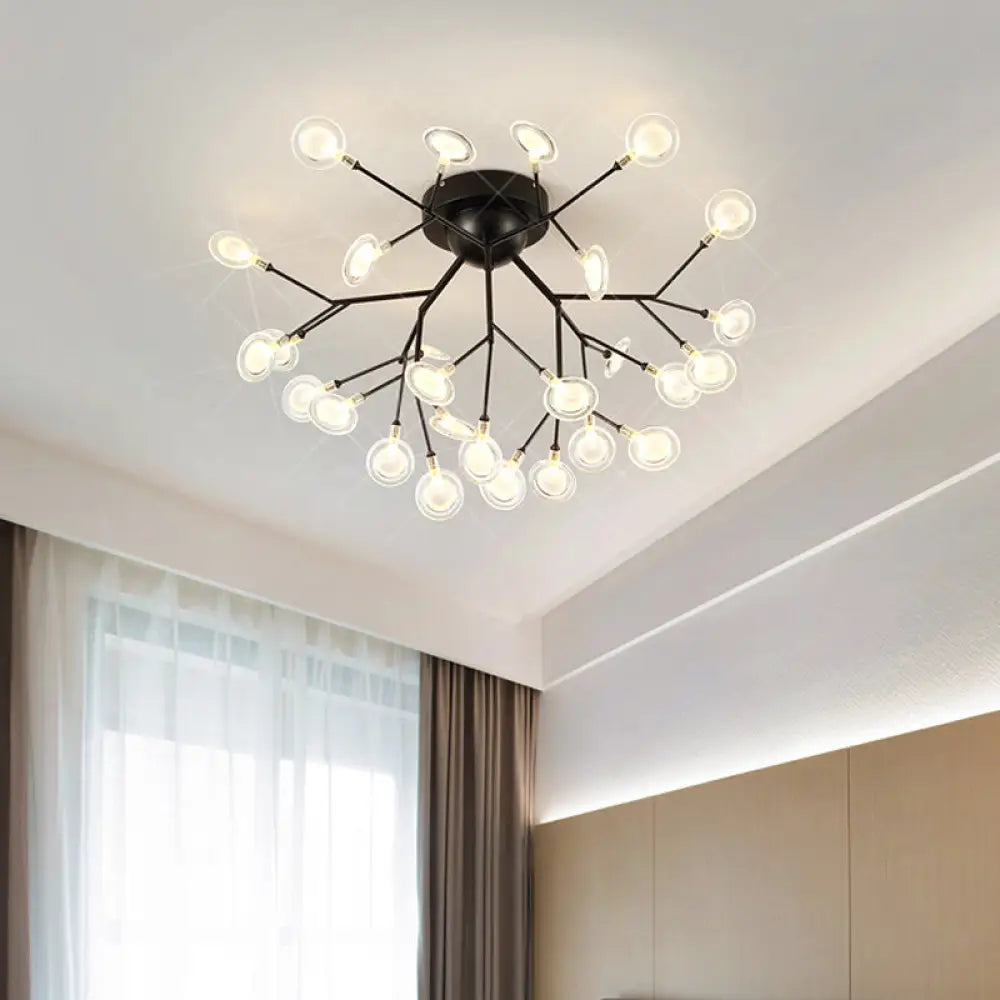 Modern Leaf-Shaped Led Ceiling Lamp For Bedroom - Acrylic Flush Mount 27 / Black