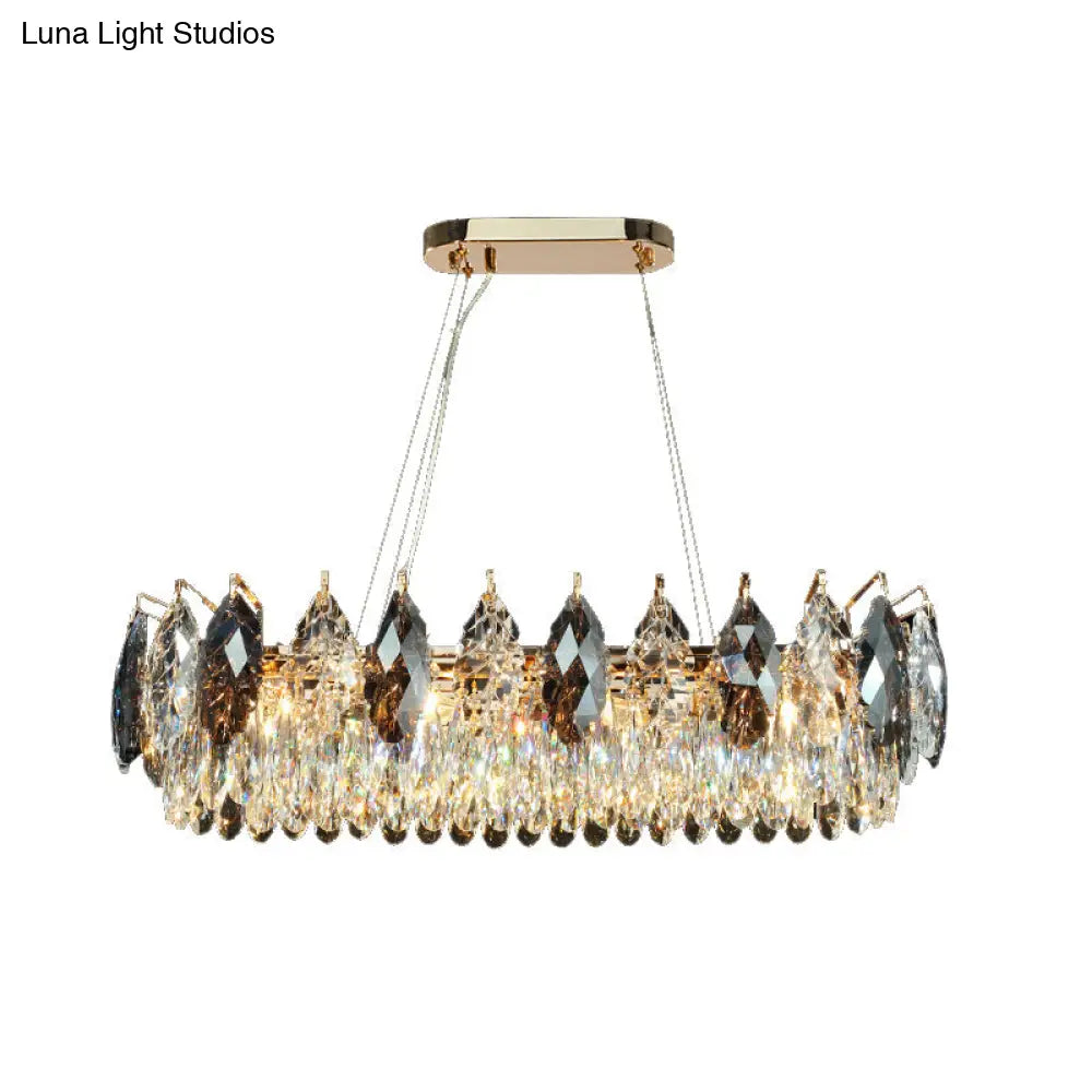 Modern Leaf-Shaped Pendant Chandelier With Clear Crystal Shade - 8-Head Hanging Lamp For Restaurants