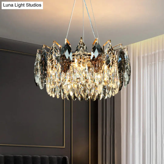 Modern Leaf-Shaped Pendant Chandelier With Clear Crystal Shade - 8-Head Hanging Lamp For Restaurants