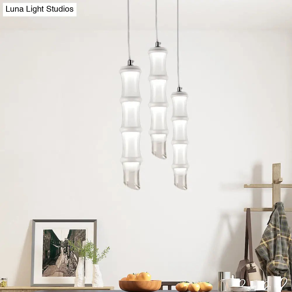 Modern Acrylic Bamboo Pole Pendant Light With Led Ceiling Mount In Warm/White White / Warm