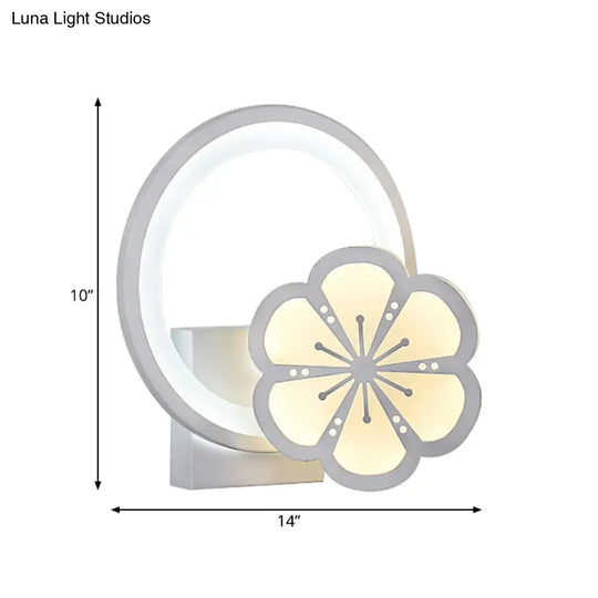 Modern Led Acrylic Big O Wall Light With Flower Design Ideal For Adult Bedroom White