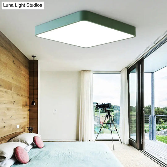 Modern Led Acrylic Ceiling Flush Lamp For Bedrooms - Square Mount Green / Small