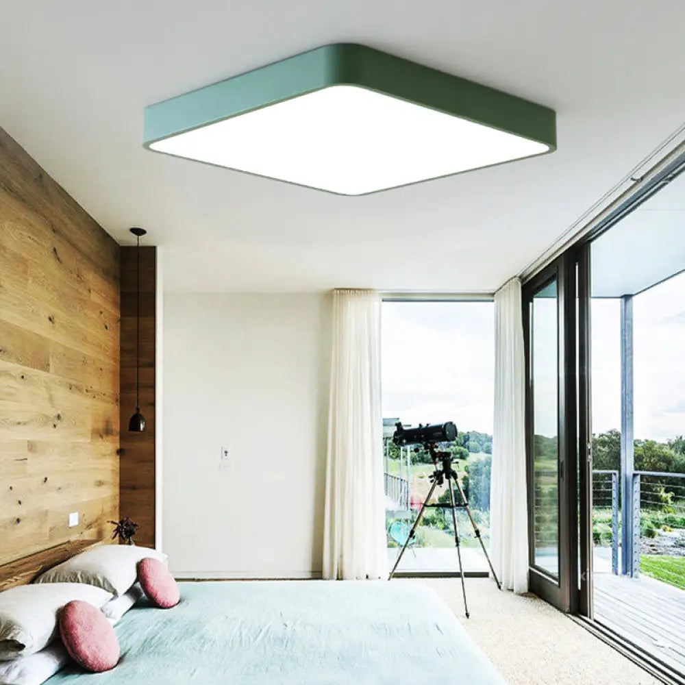 Modern Led Acrylic Ceiling Flush Lamp For Bedrooms - Square Mount Green / Small