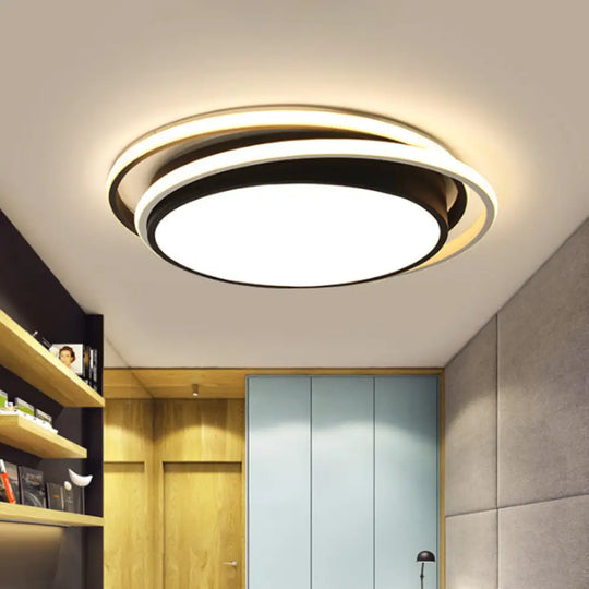 Modern Led Acrylic Ceiling Flushmount Lighting In Warm/White Light For Bedroom - Black