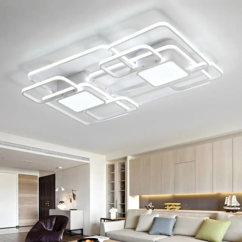 Modern Led Acrylic Ceiling Light - Square And Block Design 18’/21.5’/25.5’ Wide Flush Mount