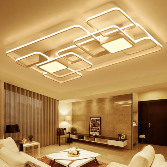 Modern Led Acrylic Ceiling Light - Square And Block Design 18’/21.5’/25.5’ Wide Flush Mount