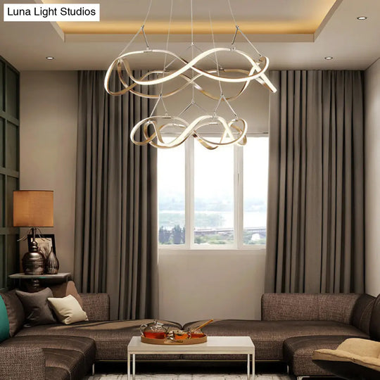 Modern Led Acrylic Ceiling Light: Twisting Chrome/Gold Chandelier Pendant (1/2/3-Light) -