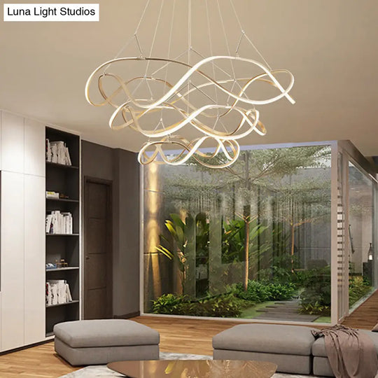 Modern Led Acrylic Ceiling Light: Twisting Chrome/Gold Chandelier Pendant (1/2/3-Light) -