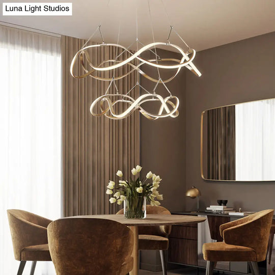 Modern Led Acrylic Ceiling Light: Twisting Chrome/Gold Chandelier Pendant (1/2/3-Light) -