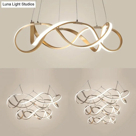 Modern Led Acrylic Ceiling Light: Twisting Chrome/Gold Chandelier Pendant (1/2/3-Light) -