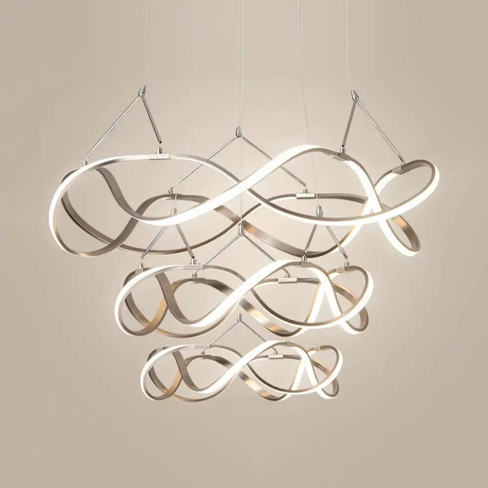 Modern Led Acrylic Ceiling Light: Twisting Chrome/Gold Chandelier Pendant (1/2/3-Light) -