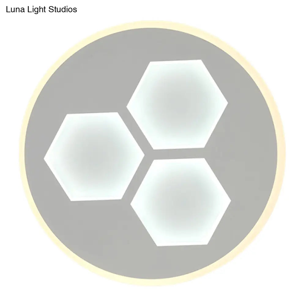 Modern Led Acrylic Ceiling Light With Hexagon Design - White Finish Circle Flush Mount