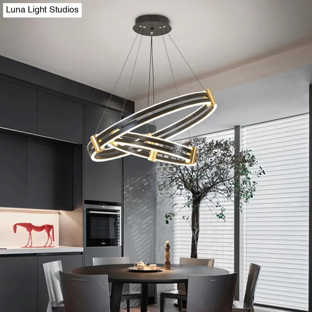 Modern Led Acrylic Chandelier In Gold And Black Circle Design - Perfect For Dining Room