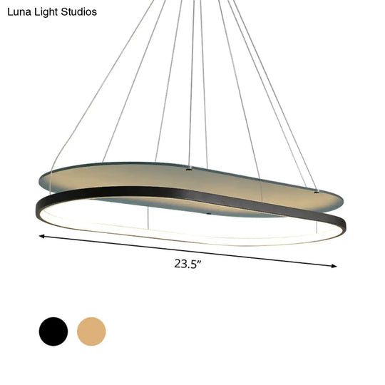 Modern Led Acrylic Dual Oval Pendant Chandelier - Black/Gold Ceiling Fixture For Dining Room