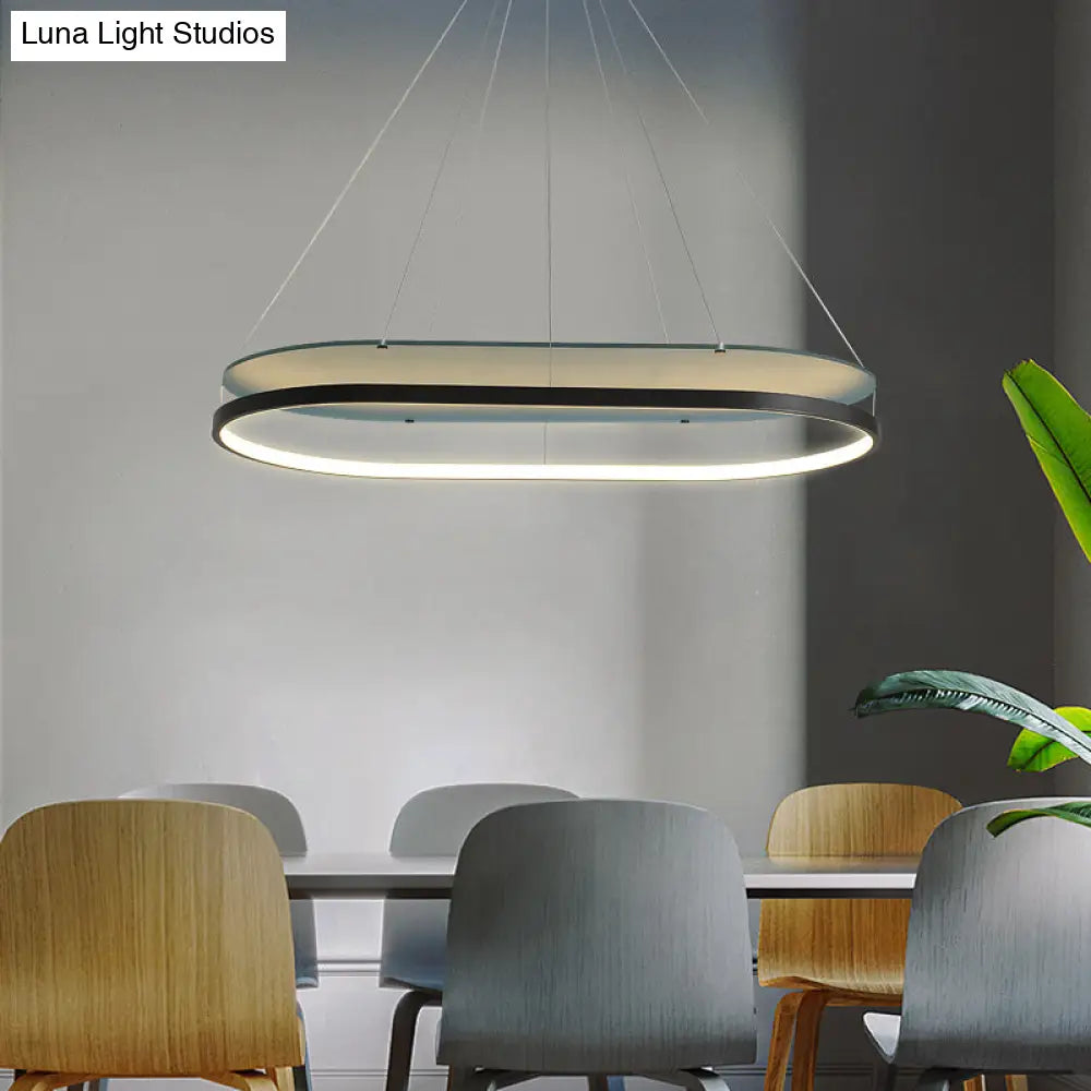 Modern Led Acrylic Dual Oval Pendant Chandelier - Black/Gold Ceiling Fixture For Dining Room