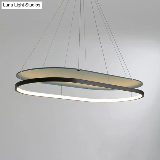 Modern Led Acrylic Dual Oval Pendant Chandelier - Black/Gold Ceiling Fixture For Dining Room