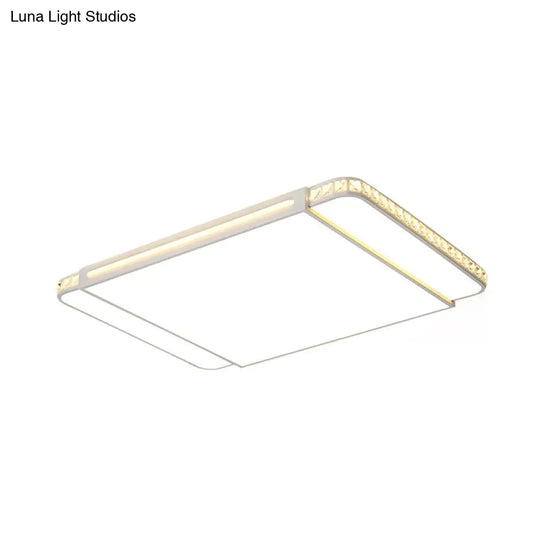 Modern Led Acrylic Flush Light: White Rectangle Living Room Mount Lamp With Remote Control Dimming