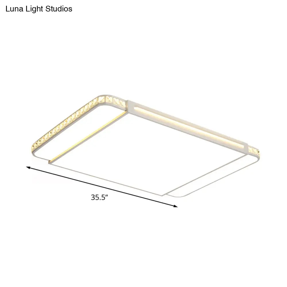 Modern Led Acrylic Flush Light: White Rectangle Living Room Mount Lamp With Remote Control Dimming