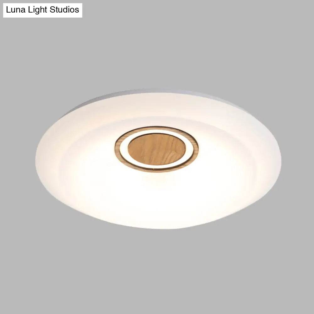 Modern Led Acrylic Flush Lighting Fixture - White Round Ceiling Mount With Warm/White Light & Wood