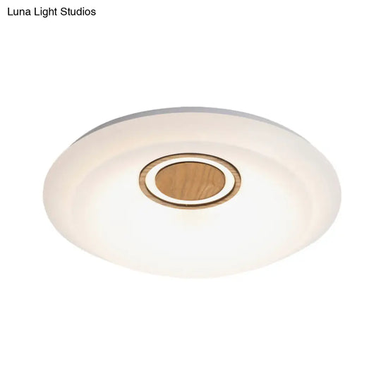 Modern Led Acrylic Flush Lighting Fixture - White Round Ceiling Mount With Warm/White Light & Wood