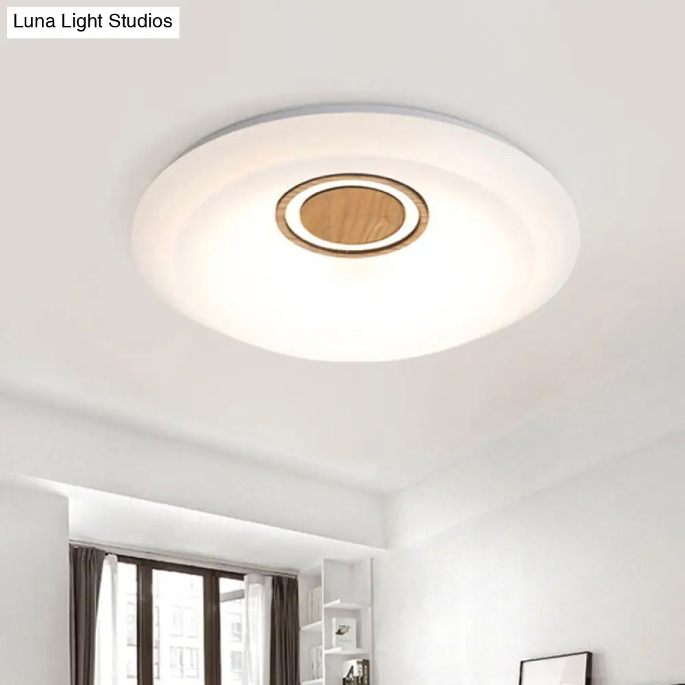 Modern Led Acrylic Flush Lighting Fixture - White Round Ceiling Mount With Warm/White Light & Wood