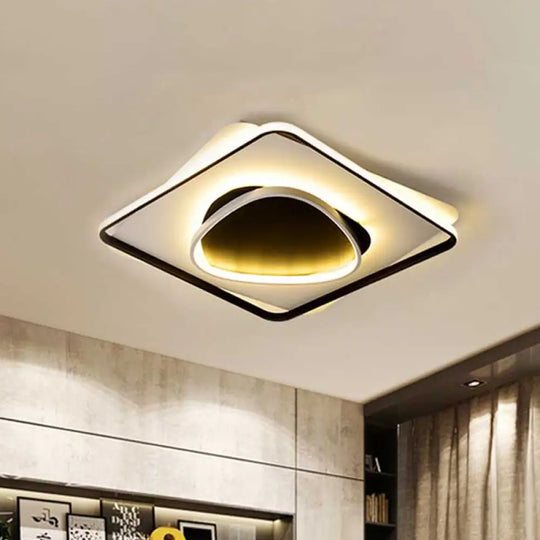 Modern Led Acrylic Flush Mount Black Ceiling Light In Warm/White - 18’/23.5’ Wide / 18’ White