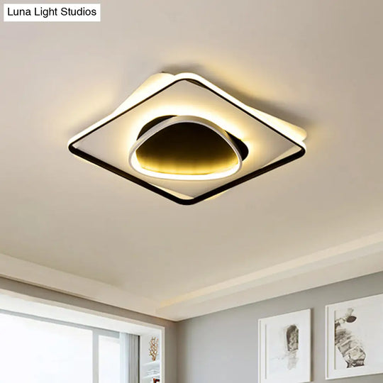 Modern Led Acrylic Flush Mount Black Ceiling Light In Warm/White - 18’/23.5’ Wide