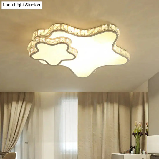 Modern Led Acrylic Flush Mount Ceiling Lamp With Clear Crystal Edge For Bedroom