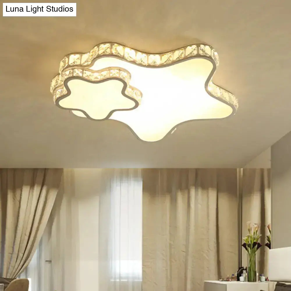 Modern Led Acrylic Flush Mount Ceiling Lamp With Clear Crystal Edge For Bedroom