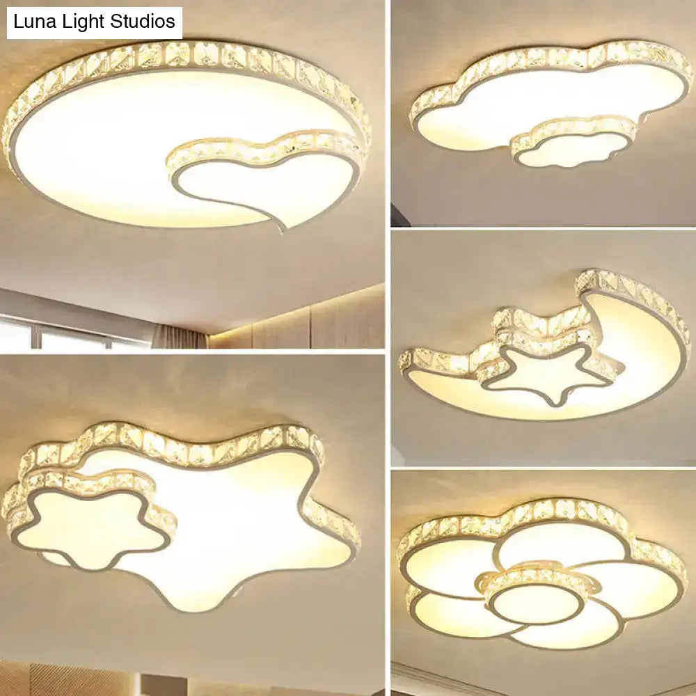 Modern Led Acrylic Flush Mount Ceiling Lamp With Clear Crystal Edge For Bedroom