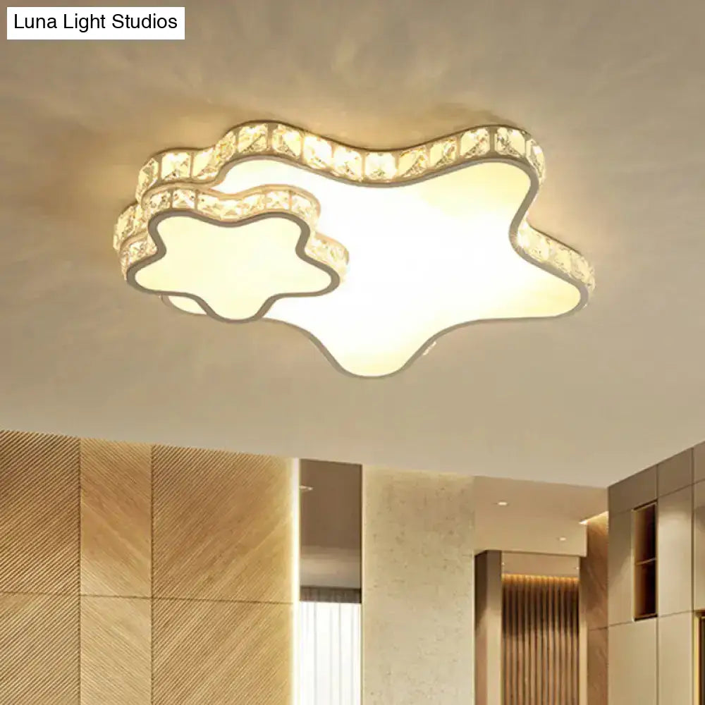 Modern Led Acrylic Flush Mount Ceiling Lamp With Clear Crystal Edge For Bedroom