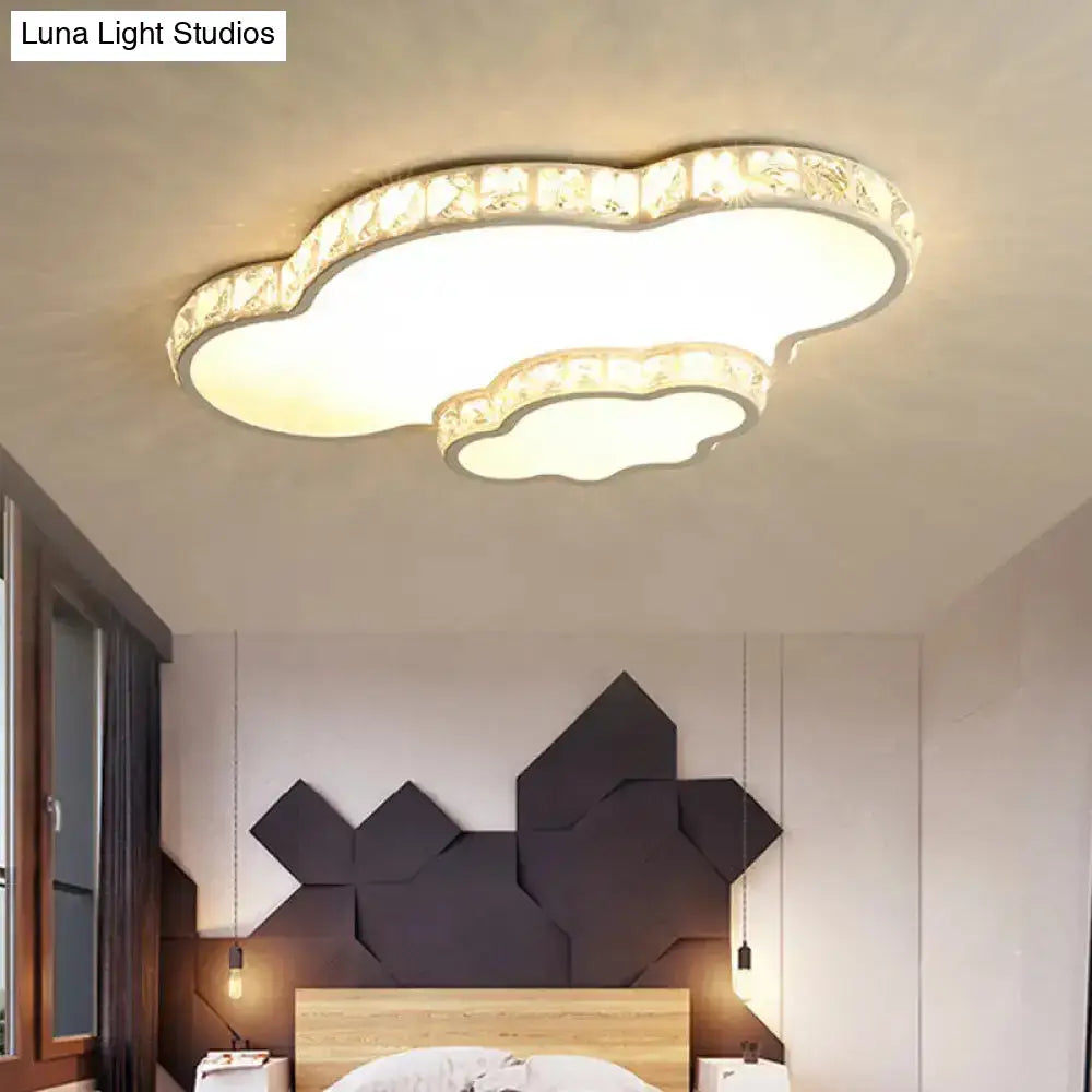 Modern Led Acrylic Flush Mount Ceiling Lamp With Clear Crystal Edge For Bedroom