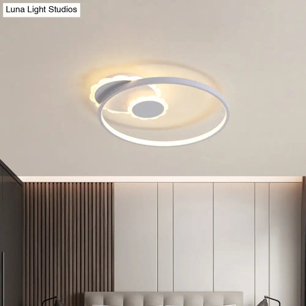 Modern Led Acrylic Flush Mount Ceiling Light For Bedroom - White Round Design W/ Warm Or