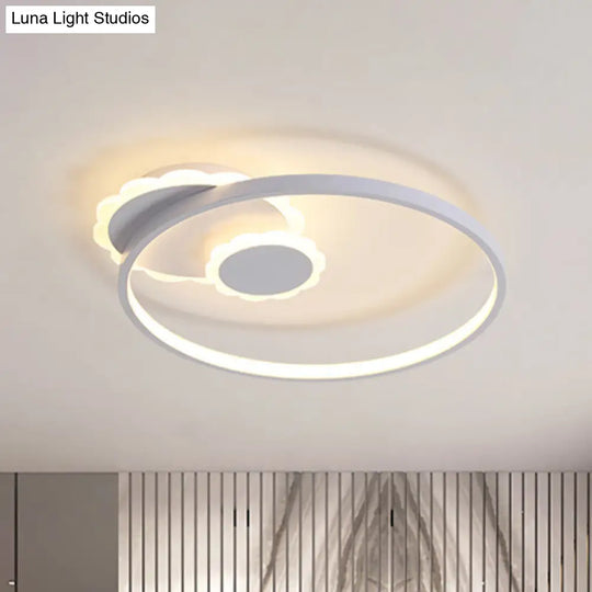Modern Led Acrylic Flush Mount Ceiling Light For Bedroom - White Round Design W/ Warm Or Grey /