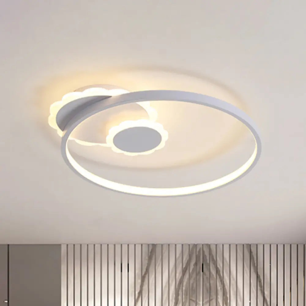 Modern Led Acrylic Flush Mount Ceiling Light For Bedroom - White Round Design W/ Warm Or Grey /