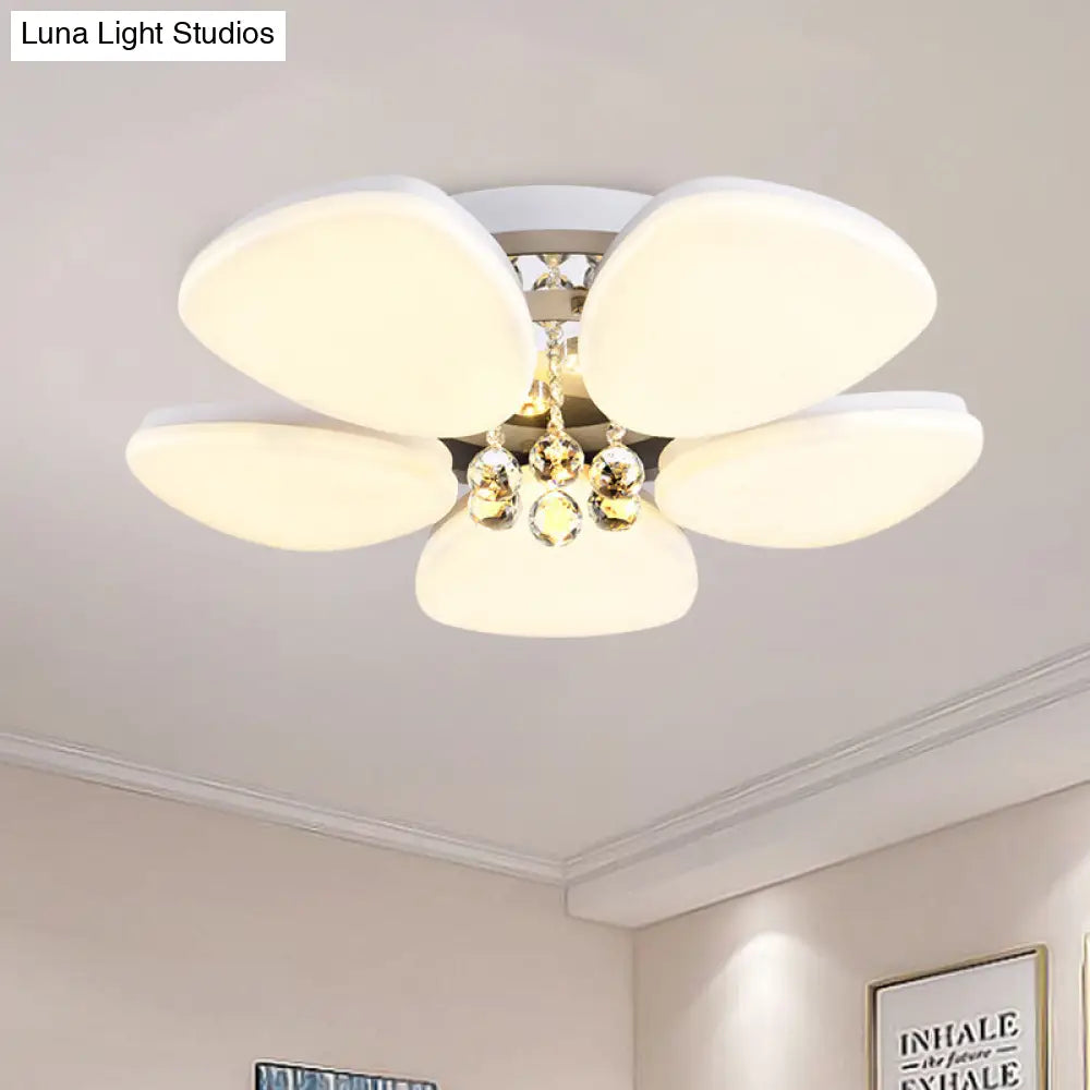 Modern Led Acrylic Flush Mount Ceiling Light With Crystal Ball – White Blossom Design