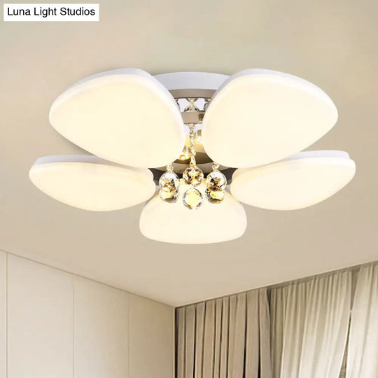 Modern Led Acrylic Flush Mount Ceiling Light With Crystal Ball White Blossom Design