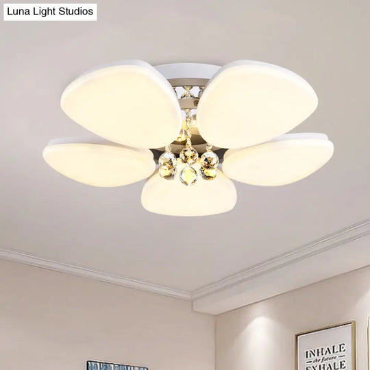 Modern Led Acrylic Flush Mount Ceiling Light With Crystal Ball White Blossom Design