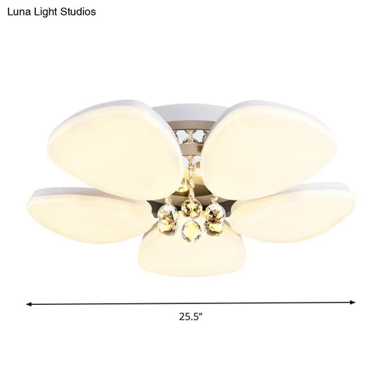 Modern Led Acrylic Flush Mount Ceiling Light With Crystal Ball White Blossom Design