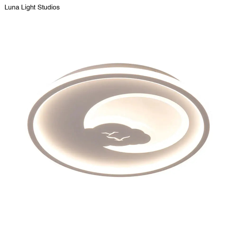 Modern Led Acrylic Flush Mount Light - Pink/White Circle Design 16’/19.5’ Dia Moon And Bird