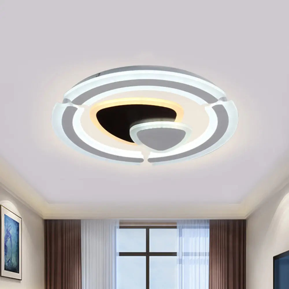 Modern Led Acrylic Flushmount Ceiling Lamp In Black/White Triangle Design With Remote Control